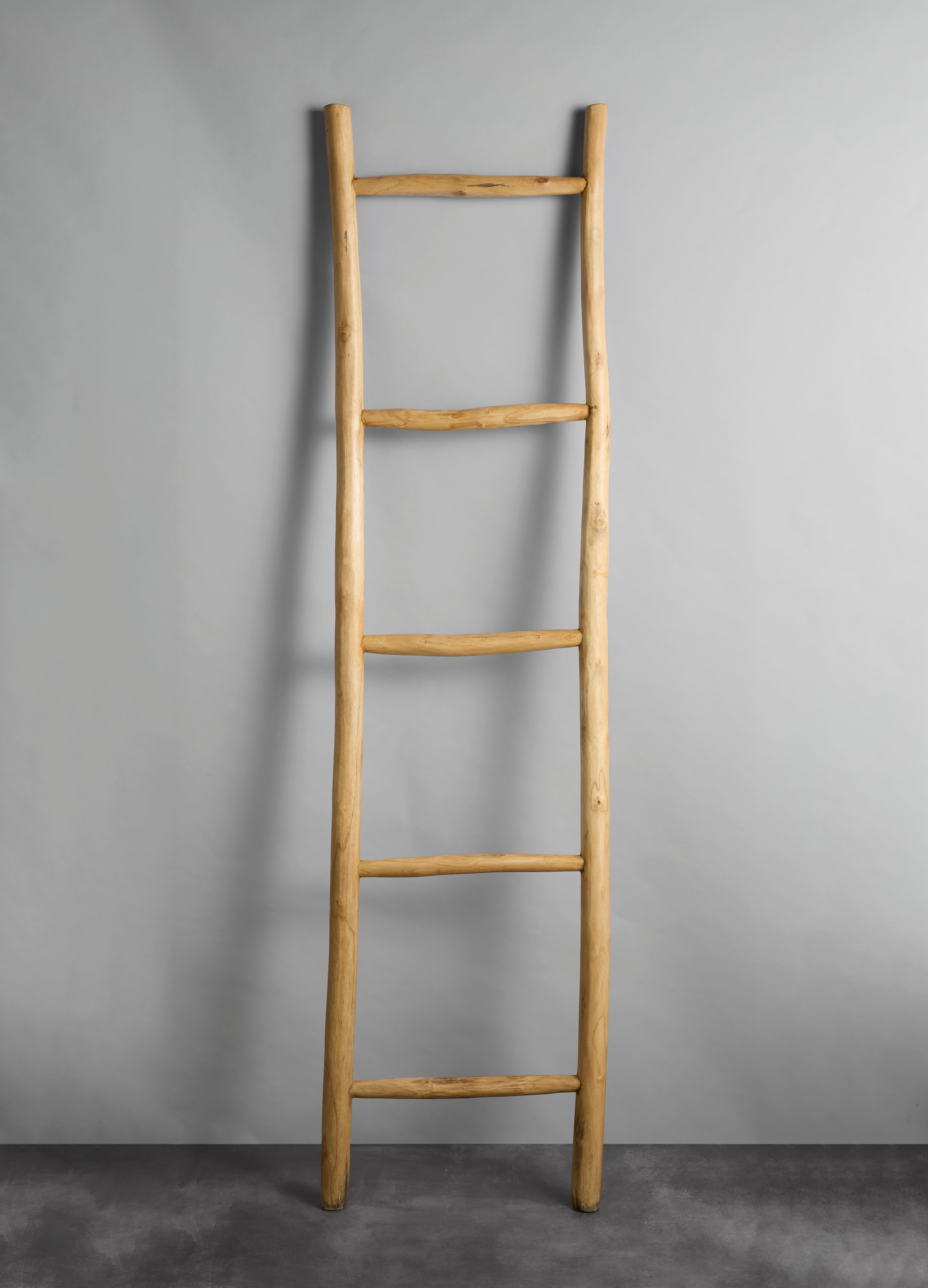 Wooden ladder against a gray background